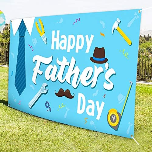 WATİNC Mutlu babalar Günü Backdrop Banner 78 x 45 Ekstra Büyük Mavi Arka Plan Afiş Gömlek Kravat Şapka Bıyık Polyester Arka