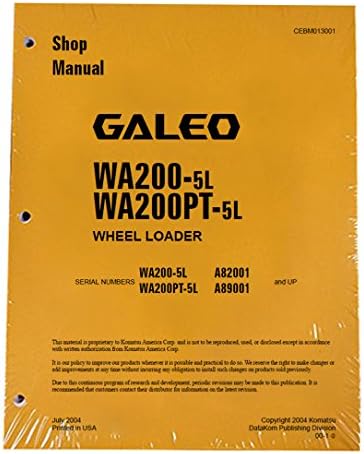 Komatsu Lastik Tekerlekli Yükleyici WA200-5L, WA200PT-5L Atölye Onarım Servis El Kitabı-Üretici Parça Numarası-MPN CEBD013001