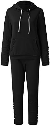 Kadınlar için 2 Parça Kıyafetler, Cepler ile Kapüşonlu Sweatshirt Kazak Tops Yüksek Bel Uzun Pantolon Eşofman Set Tulumlar