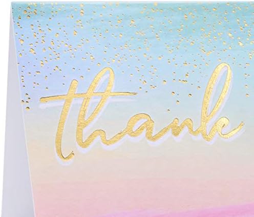 【60 Paket】 Teşekkür Kartları-Altın Sprinkles Arka Plan ve Altın Folyo Harfli Zarif Suluboya Teşekkür Kartları - Bebek Duşu,