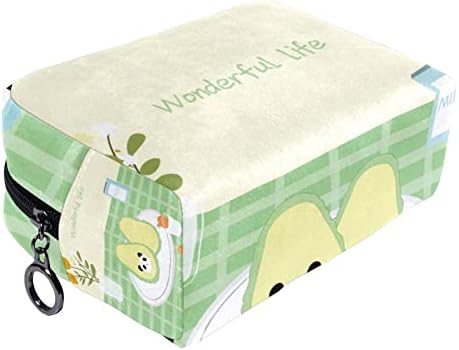 Kozmetik Çantası Taşınabilir Seyahat Makyaj Çantası bozuk para cüzdanı, avokado yeşil masa örtüsü süt çiçek limon suyu
