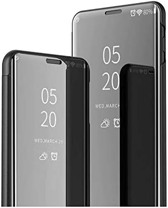 Koruyucu Kılıf için Büyük OnePlus 7 T Pro Kaplama Ayna Yatay Çevir Deri Kapak Standı Cep Telefonu Kılıfı ile(Siyah) (Renk: