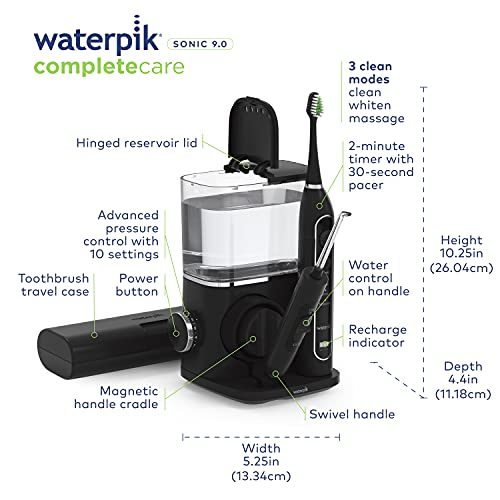 Waterpik CC-01 Komple Bakım 9.0 Sonik Elektrikli Diş Fırçası + Diş Duşu, Siyah, 9 Parça Set