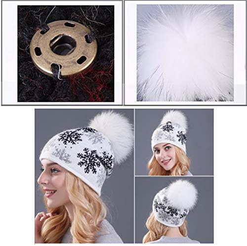 LKXHarleya Kadın Polar Astar Noel Kar Tanesi Yün Bere Şapka Pom Poms Kış Sıcak Örme Beanies