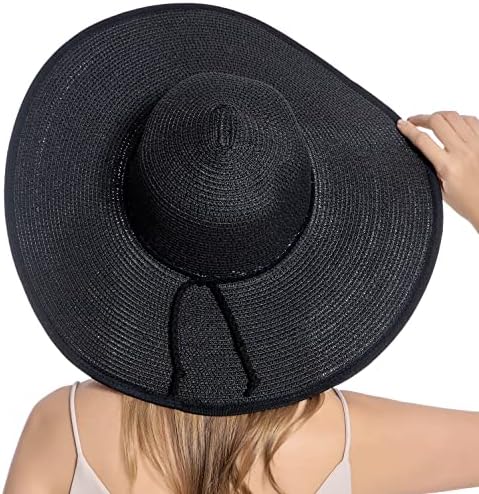 HGGE Bayan Güneş Hasır Şapka Geniş Ağız UPF 50 Yaz Şapka Katlanabilir Roll up Disket Plaj Kap