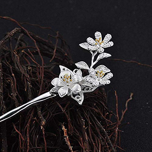 HangErFengHair Sopa 925 Saf Gümüş Saç Tokası Çin Elemanları Kelebek aşk çiçek Dönebilen saç tokası (gümüş)