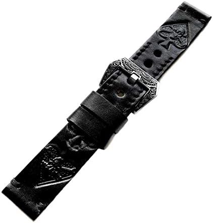 NİCKSTON Kabartmalı Maça Ası Hakiki Deri Band 22mm ve 23mm Lug Genişliği ile Uyumlu Spor Lüks Akıllı Saatler Siyah Kayış (4