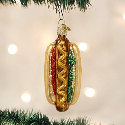 Eski Dünya Noel Süsleri: Noel Ağacı, Sosisli Sandviç için Ballpark Foods Cam Üflemeli Süsler