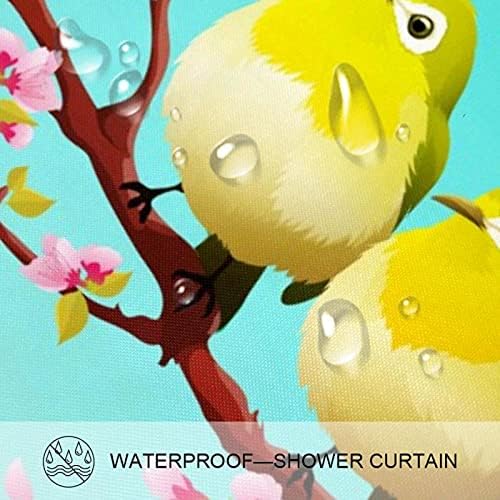 YAlıDA Japon Beyaz-Göz Kuşlar Sakura Kiraz Çiçeği Duş Perde ve Mat Seti, Banyo Kumaş Perdeler Su Geçirmez Renkli Komik Hooks
