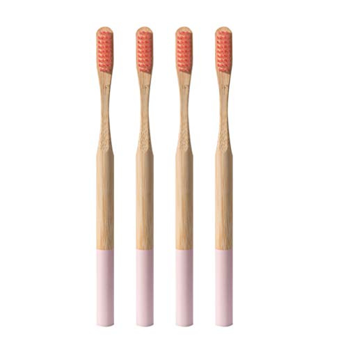 SUPVOX Bambu Diş Fırçası Ecofriendly Biyobozunur Yumuşak Seyahat Ev Kullanımı için 4 adet (Pembe)