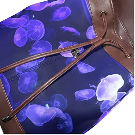 Pu deri sırt çantası çanta ipli rahat kolej Laptop çantası kadın erkek mor Jellyfishes için