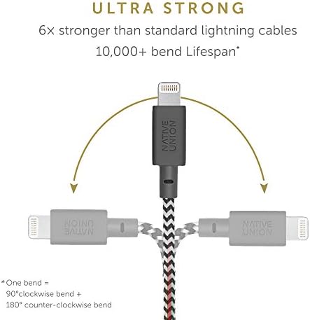 Native Union Anahtar Kablosu-Ultra Güçlü Güçlendirilmiş [MFi Sertifikalı] Dayanıklı USB'ye Yıldırım-iPhone/iPad (Zebra)ile