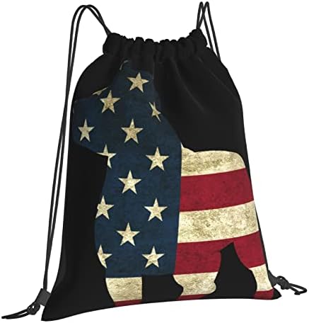 İpli sırt çantası yurtsever Pitbull amerikan bayrağı dize çanta Sackpack spor salonu alışveriş spor Yoga için