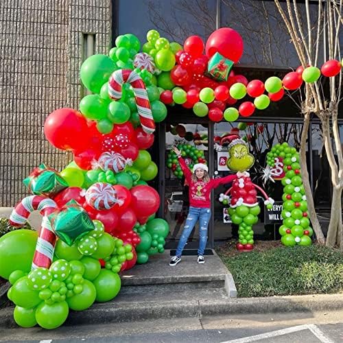 JKJYING Noel Süslemeleri Noel Balonlar Çelenk Kiti Kırmızı Yeşil Balon Kemer Noel Şeker Folyo Balonlar 2021 Parti Dekorasyon