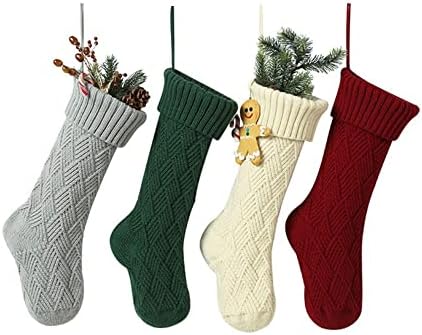 HOAWEGU Örme Noel Çorap, 4 Paket 18 İnç Büyük Noel Çocuk Hediye Asılı Çorap Yün Kolye Aile Tatil Parti Ev Dekor için Şeker