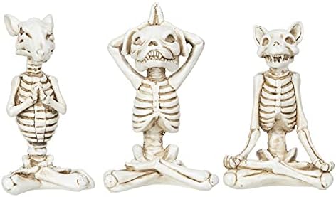 Tasarım Aksan Cadılar Bayramı Süslemeleri - Cadılar Bayramı Kapalı Hayvan İskelet Yoga Pozlar Dekorasyon Heykeli, 3 Set, Beyaz,