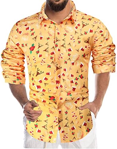 Erkekler için Tops,erkek Düğme Aşağı Gömlek Moda Rahat Yaka Noel 3D Dijital Desen Baskılı Uzun Kollu Gömlek Üst Bluz