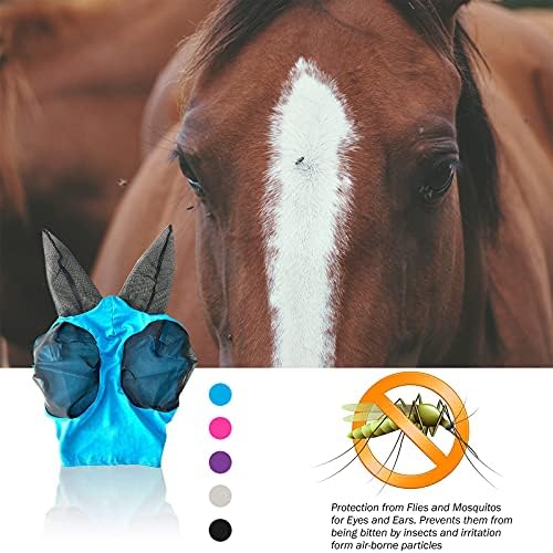 Atlar için KYUNRAİN BRO Lycra Sinek Maskeleri, Kulaklı At Sinek Maskesi, Ekstra Konfor Lycra Nefes Alabilen Kumaş, UV Koruması
