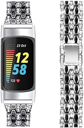 FFENFEI Smartwatch Band Aksesuar Fitbit Şarj 5 için Uyumlu, Moda Paslanmaz Çelik Metal Spor Smartatch Kayış Bilezik Tutuşunu