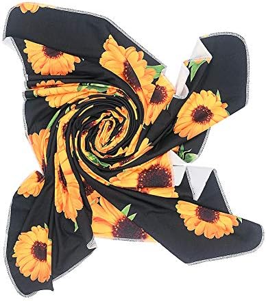 Bucaum Yenidoğan Alma Battaniye Kafa Bandı Seti Çiçek Baskı Bebek Kundak Alma Battaniye (Siyah Ayçiçeği)