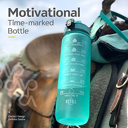 Girişim Pal 32 oz Motivasyon Fitness Spor Su Şişesi ile Zaman İşaretleyici ve Saman, Büyük Geniş Ağız Sızdırmaz Dayanıklı BPA