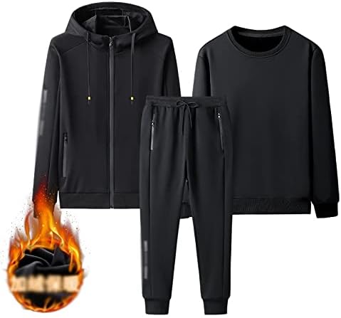 DJASM ydtzf Kış Üç Parçalı Takım Eğilim Sıcak Tutmak Gevşek erkek Rahat Tişörtü Spor Takım Elbise Elbise (Renk: Siyah, Boyutu: