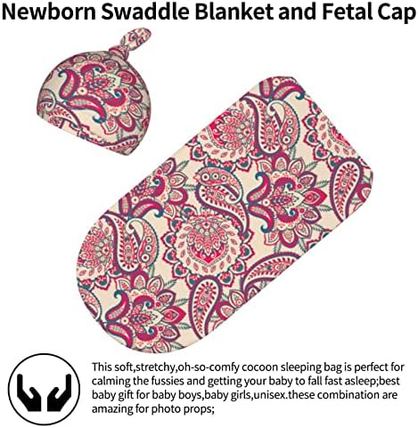 Inrubıe Paisley Çiçek Desen Yenidoğan kundak battaniyesi Bere Şapka Setleri Yumuşak Bebek Kundaklama Uyku Çuval Alma Battaniye