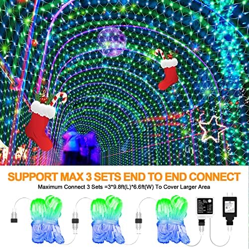 Noel Net ışıkları 8 modları uzaktan takın Yüklemeye gerek Net ışık Su geçirmez 200 LED 9.8 ft x 6.6 ft Net ışıkları açık örgü