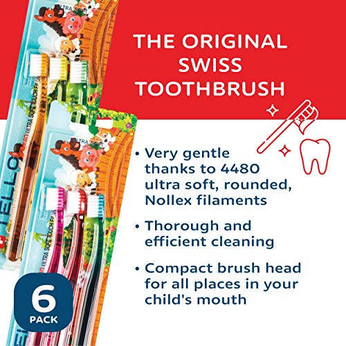Tello 4480 Yetişkin veya Çocuk Ergonomik Saplı Yumuşak Temizlik için Daha Küçük Kafalı Ultra Yumuşak SwissToothbrush, 6 Sayım