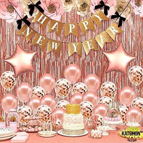 Glitter Mutlu Yeni Yıl Süslemeleri Set-HİÇBİR DIY, altın Glitter Mutlu Yeni Yıl Afiş / Gül Altın Folyo Saçak Zemin ile Yıldız,