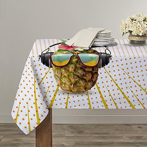 Laıbao Dikdörtgen Masa Örtüleri için Mutfak Yemek TabletopSummer Serin Ananas ile Sunglass Pamuk Keten Çiftlik Masa Örtüsü