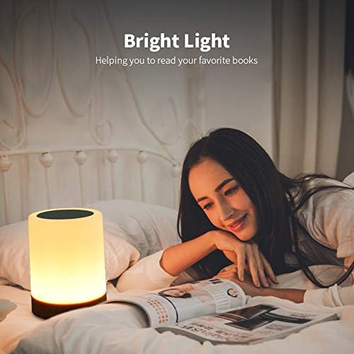 Başucu Masa Lambası, Yatak odası için gece ışıkları-Hızlı şarj edilebilir USB kısılabilir Sıcak beyaz ışık ile taşınabilir