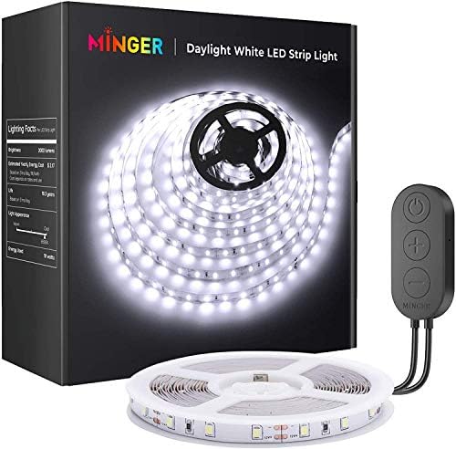 MİNGER Beyaz LED Şerit ışıklar, 6500K Parlak Beyaz Gün Işığı ile 16.4 ft Kısılabilir Şerit Işıklar Kiti, Makyaj Aynası, Gardırop,