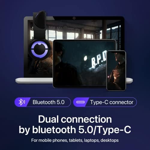 YOWU RGB Kedi Kulak Kulaklık 3G Kablosuz Bluetooth 5.0 7.1 Surround Ses ile Katlanabilir Oyun Kulaklığı, Dahili Mikrofon ve