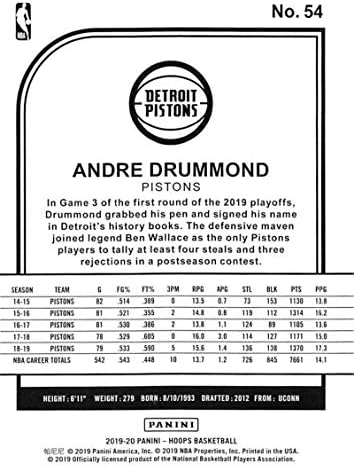 2019-20 Panini Çemberler Kış 54 Andre Drummond Detroit Pistons NBA Basketbol Ticaret Kartı