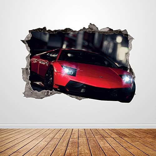Lamborghini Duvar Çıkartması Çökerttiğini 3D Grafik Kırmızı Araba Yarışı Duvar Sticker Sanat Mural Poster Çocuk Odası Dekor