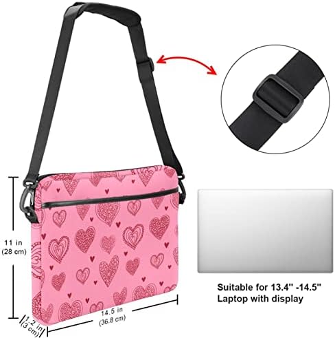 Retro Pembe Aşk Kalp Desen Laptop omuz askılı çanta Kılıf Kol için 13.4 İnç 14.5 İnç Dizüstü laptop çantası Dizüstü Evrak Çantası
