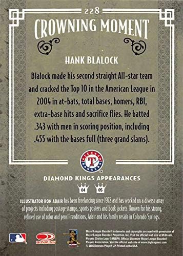 2005 Donruss Diamond Kings Challenge Beyzbol 228 Hank Blalock Texas Rangers Resmi MLB Ticaret Kartı Playoff'tan