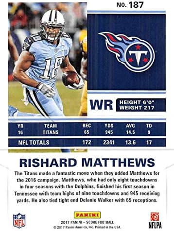 2017 Skor Puan Kartı Futbol 187 Rishard Matthews Tennessee Titans Panini'den Resmi NFL Ticaret Kartı