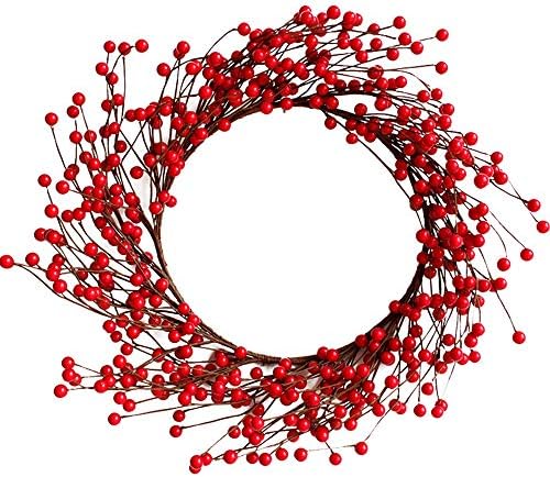 ChenCheng Noel Çelenk-Noel Süslemeleri Kırmızı Berry Noel El Yapımı Hasır Çelenk Duvara Monte Çiçek 40 cm / 50 cm Dekorasyon