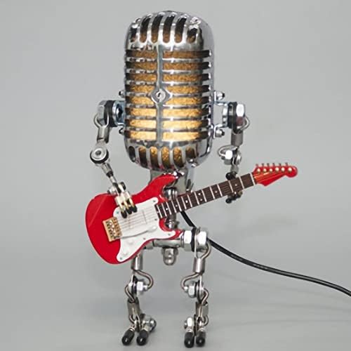 Klasik Mikrofon Robot Lamba Gitar, Retro Serin Kaya Robot Masa Lambası Dekorasyon, kısılabilir Komidin Masa yatak odası için