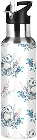 xigua 22 oz Yalıtımlı Su Şişesi Tropikal Çiçek Panda Paslanmaz Çelik vakum bardak Saman Kapaklı Sızdırmaz Termal Şişeler Spor