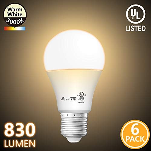 A19 LED Ampuller - 6 Paket, AmerıTop Verimli 9W (60W Eşdeğeri) 830 Lümen Genel Aydınlatma Ampulleri, UL Listeli, Kısılabilir