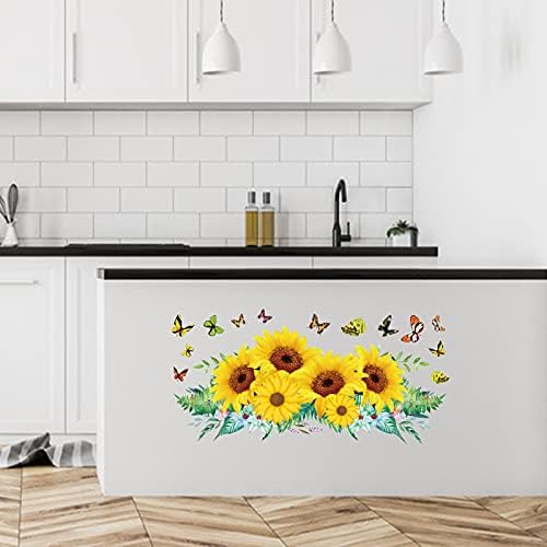 3 Takım Ayçiçeği Kelebek Duvar Sticker Dekor, Çıkarılabilir 3D Suluboya Sarı Çiçek Duvar Çıkartmaları, DIY Kabuğu ve Sopa sanatsal