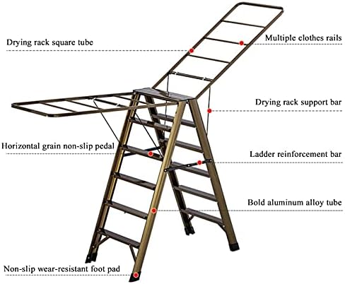 Bderkz Giysi Çamaşır Kurutma Raf Hafif Alüminyum Çok Fonksiyonlu Katlanır 4-Adım Pedalı Ev Merdiven Space Saver Yük Taşıyan