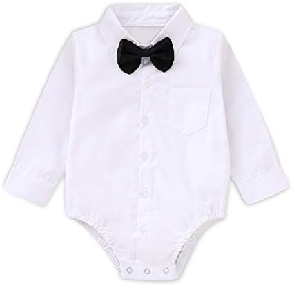 SOBOWO Bebek Boys ' Elbise Gömlek Bodysuit, Bebek Beyefendi Uzun Kollu Resmi Romper Tulum Düğün Parti Kıyafetleri 2 paketi