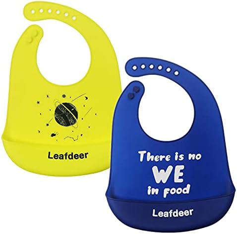 Leafdeer Silikon Bebek Önlükler, Yumuşak Rahat Su Geçirmez Kolay Silin Ayarlanabilir Bebek Önlükler İçin Erkek, Kız(6-72months)