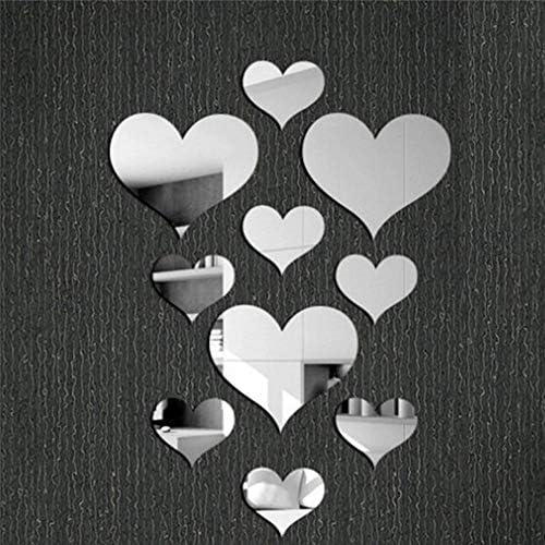 fublousRR5 10 Pcs 3D Ayna Duvar Sticker Duvar Kağıtları Romantik Aşk Kalp Kendinden Yapışkanlı Duvar Çıkartması Peel ve Sopa