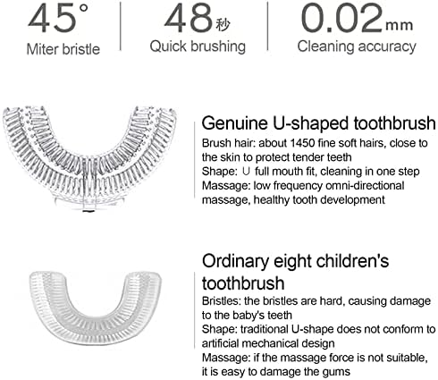 Elektrikli Çocuk Diş Fırçası, U Şekilli Otomatik Diş Fırçaları 360° Kapsamlı Temizlik, Beyazlatma ve Masaj Diş Fırçası U-Şekilli