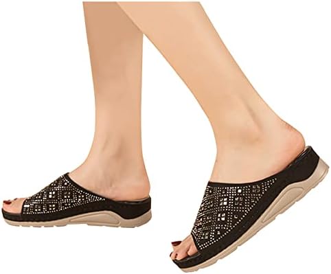 Sandalet Kadınlar için Deri Sparkly Sandalet Elmas Sandalet Kadınlar için Rhinestone Sandalet Bayan Kama Sandalet Kadınlar